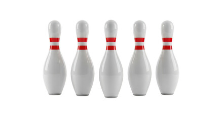 Five bowling pins isolated on transparent background