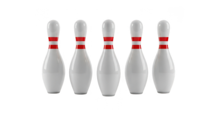 Five bowling pins isolated on transparent background