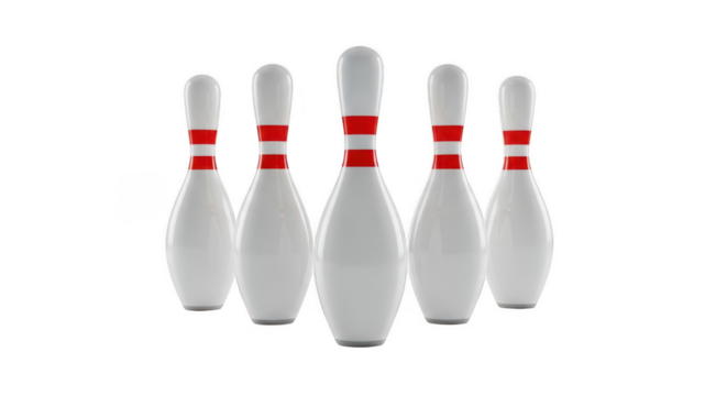 A group of bowling pins standing on transparent background