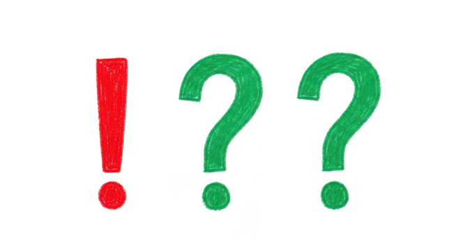 Red exclamation and green question marks isolated on transparent background