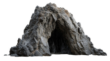 Jagged rock formation with archway isolated on transparent background