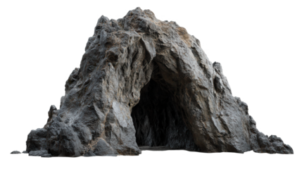 Jagged rock formation with archway isolated on transparent background