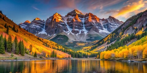 Fototapeta premium Majestic Mountain Range Reflection in Serene Lake During Sunset
