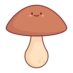 Cartoon Red Mushroom with Beige Dots in Flat Line Style
