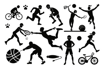 Dynamic collection of diverse athletes engaged in various sports and fitness activities, showcasing action and healthy lifestyles with vibrant energy and motion.