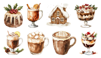 PNG Festive holiday drinks and desserts, element set on transparent background