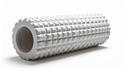 White textured foam roller for deep tissue massage isolated on a white background.