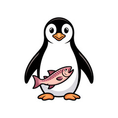 Cartoon Penguin Holding Salmon:  Cute, Friendly, Antarctic Animal Illustration for Children's Books, Websites, and Branding.