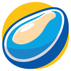 Stylized Vector Oyster Illustration with Yellow Circle and Blue Border