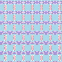 Delicate seamless pattern featuring pastel blue, purple, and pink wavy stripes and ovals, ideal for calming backgrounds and textiles