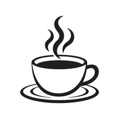 Obraz premium A Black and White Depiction of a Steaming Cup of Coffee on a Saucer Isolated on White