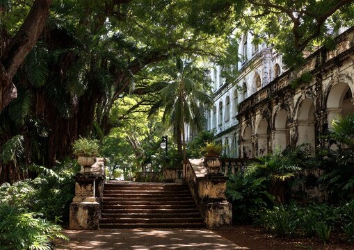 Historic Building with Lush Garden