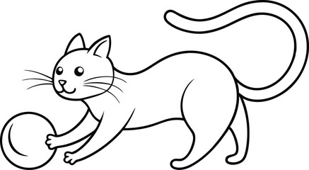 Kitten Playing with Yarn Ball Line Art
