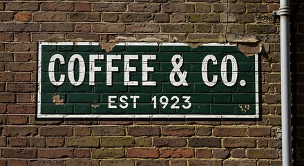 Vintage Coffee Shop Sign on Brick Wall.