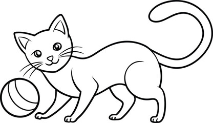 Kitten Playing with Yarn Ball Line Art