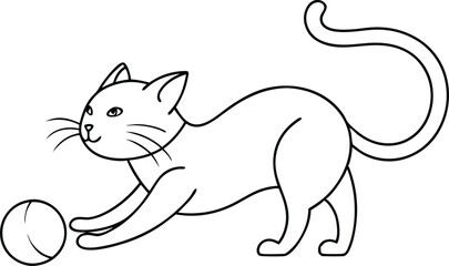 Kitten Playing with Yarn Ball Line Art