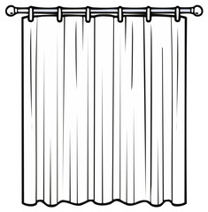 Black and white illustration of a curtain on a rod.