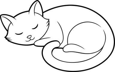Sleeping Kitten Line Art Illustration - Vector Design