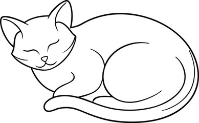 Sleeping Kitten Line Art Illustration - Vector Design