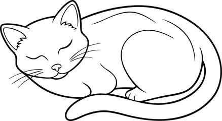 Resting Cat Outline - Continuous Line Drawing Vector. Sleeping Cat Line Art Vector Illustration.