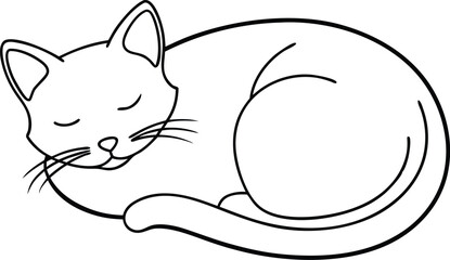 Cat Sleeping Outline Vector Illustration. Cat Sleeping Line Art Vector Graphic