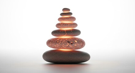 Balanced zen stones glowing warmly convey harmony, peace, and balance for wellness