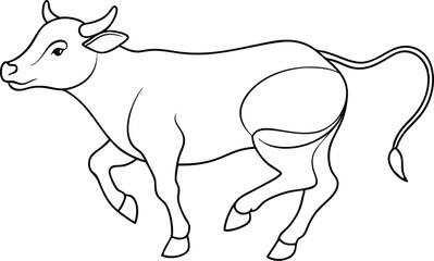 Running Cow Line Art Vector Illustration