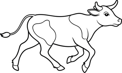 Galloping Cattle Outline - Vector Illustration of Running Cow. Continuous Line Drawing of a Running Cow - Vector Art