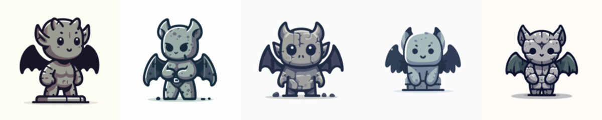 Chibi Gargoyle Statue Cartoon – Cute Gothic Fantasy Character Vector