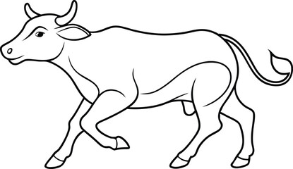 Galloping Cattle Outline - Vector Illustration of Running Cow. Continuous Line Drawing of a Running Cow - Vector Art