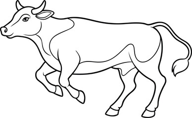 Running Cow Outline Vector Illustration. Cow Running Line Art Vector
