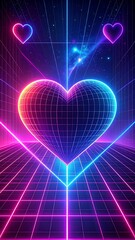 Retro heart, neon grid