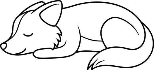Sleeping Dog Line Art. Outline Vector Illustration of a Relaxed Pet on Transparent Background.