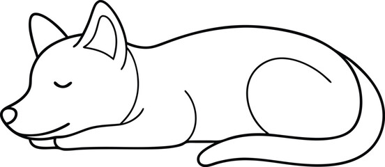 Sleeping Dog Line Art. Outline Vector Illustration of a Relaxed Pet on Transparent Background.
