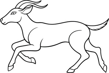 Running Goat Outline - Animal Vector Line Art, Goat Running Vector - One Line Drawing Illustration