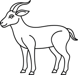 Running Goat Outline - Animal Vector Line Art, Goat Running Vector - One Line Drawing Illustration