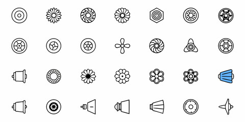 Collection of  Captivating collection of circular and fan-shaped icons representing innovation and design concepts