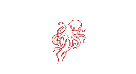 Red Line Art Octopus with Curving Tentacles and Detailed Design.
