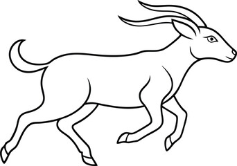 Running Goat Line Art. Outline Vector Illustration of a Goat in Motion on Transparent Background.