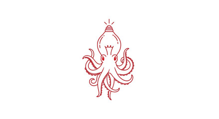 Cute Line Art Octopus with Lightbulb Crown.