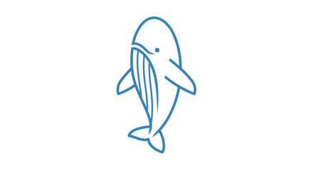 A simple blue line art illustration of a stylized whale depicted from above with minimalist details and smooth contours.