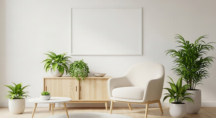Cozy home corner decor with potted plants and blank canvases ready for art