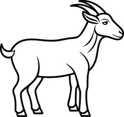 Goat Running Outline Vector Illustration. Animal Silhouette in Motion, Line Art Style.