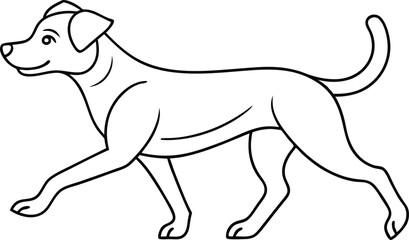 Small Dog Running Outline Vector Illustration. Pet Silhouette in Motion, Line Art Style.