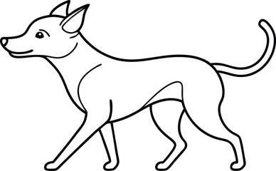 Small Dog Running Outline Vector Illustration. Pet Silhouette in Motion, Line Art Style.