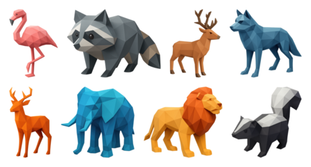 PNG Colorful geometric animal illustrations, element set on transparent background