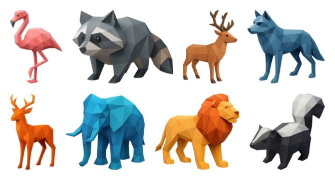 PNG Colorful geometric animal illustrations, element set on transparent background
