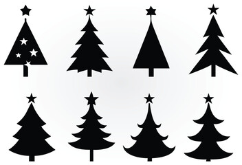 Obraz premium Set of Black Silhouette Christmas Trees with Stars