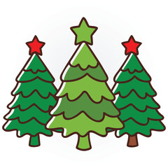 Obraz premium Three Green Christmas Trees with Stars
