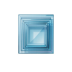 3D Render of Stacked Glass Panes, Light Blue Transparent Layers with Darker Borders, Minimalist Geometric Design on White